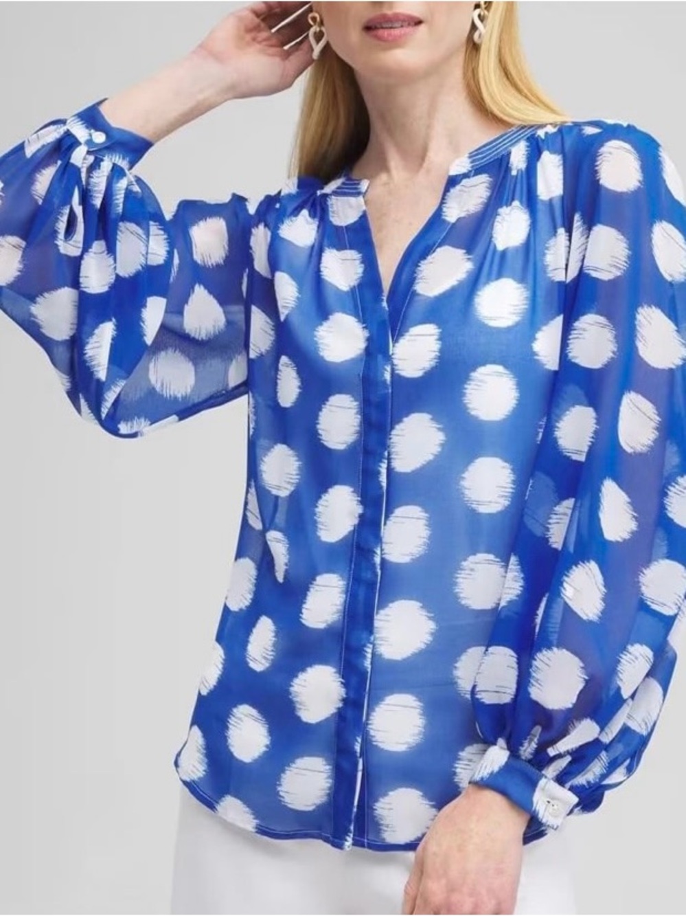 NWT Chico's Royal Blue and White Polka Dot Sheer Blouse
